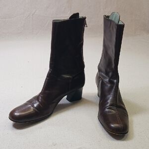 Sigerson Morrison Womens 7.5 Boots Dark Brown Leather Back Zip Block Heel